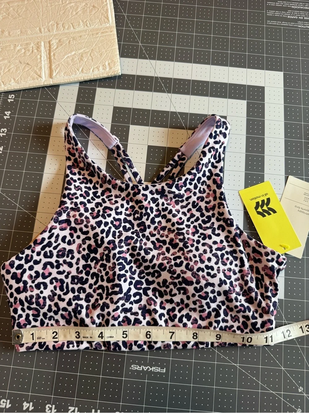 New all in motion Purple Leopard Print Strappy Sports Bra L (10/12) Kid Girls